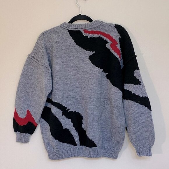 Vintage Handmade Grey Acrylic Knit Crew Neck Sweater L - Picture 8 of 9